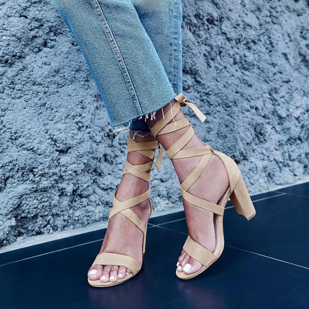 Lace-up Suede Heels — Size 9